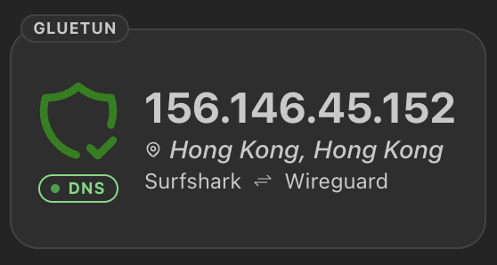 VPN widget showing a single integration